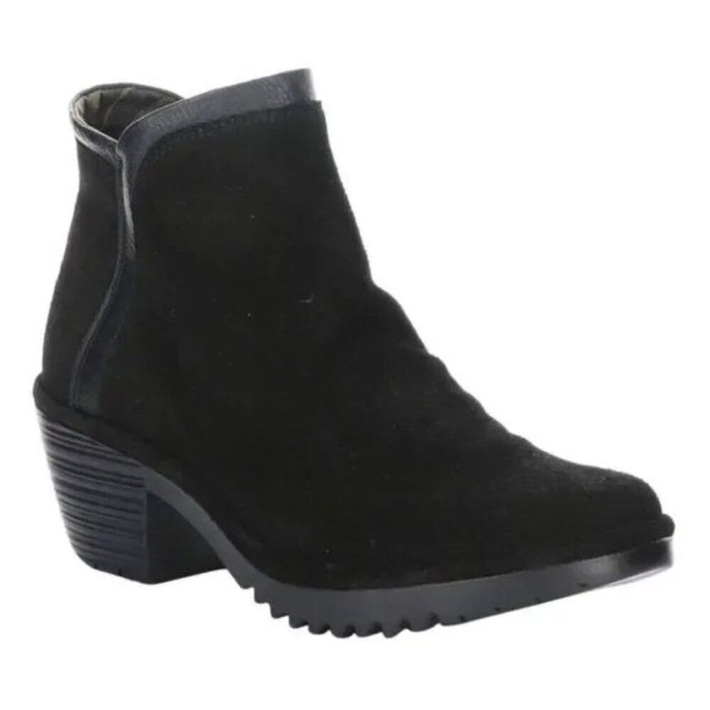 Fly London Wynn Black Suede Ankle Slouch W/Leather Trim Boot EU 40/ US 9-9.5 GUC